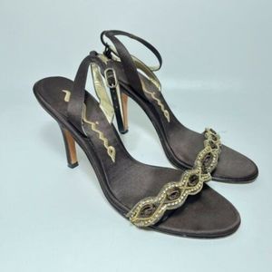 Nina Womens Brown Leather Ankle Strap High Heels Size 6.5